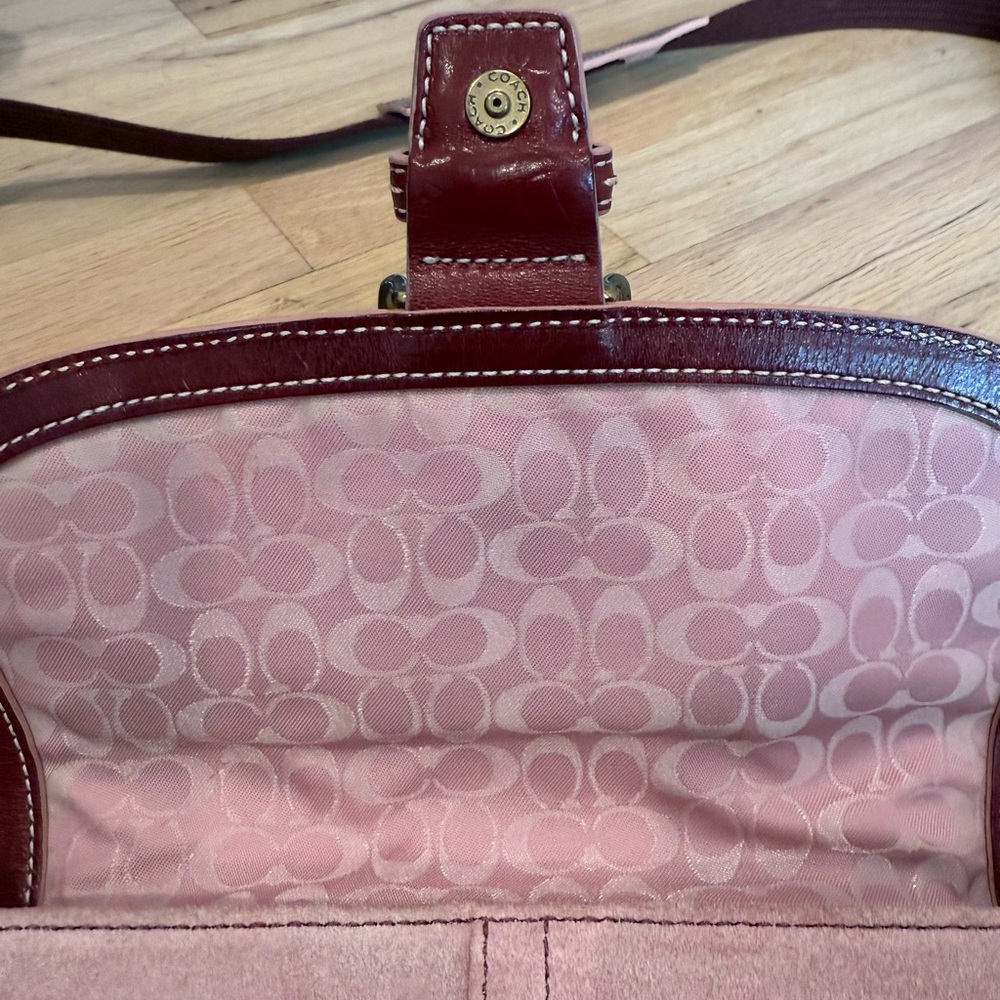 Coach Blush and Burgundy Suede and Leather Crossbody Bag - Picture 5 of 7